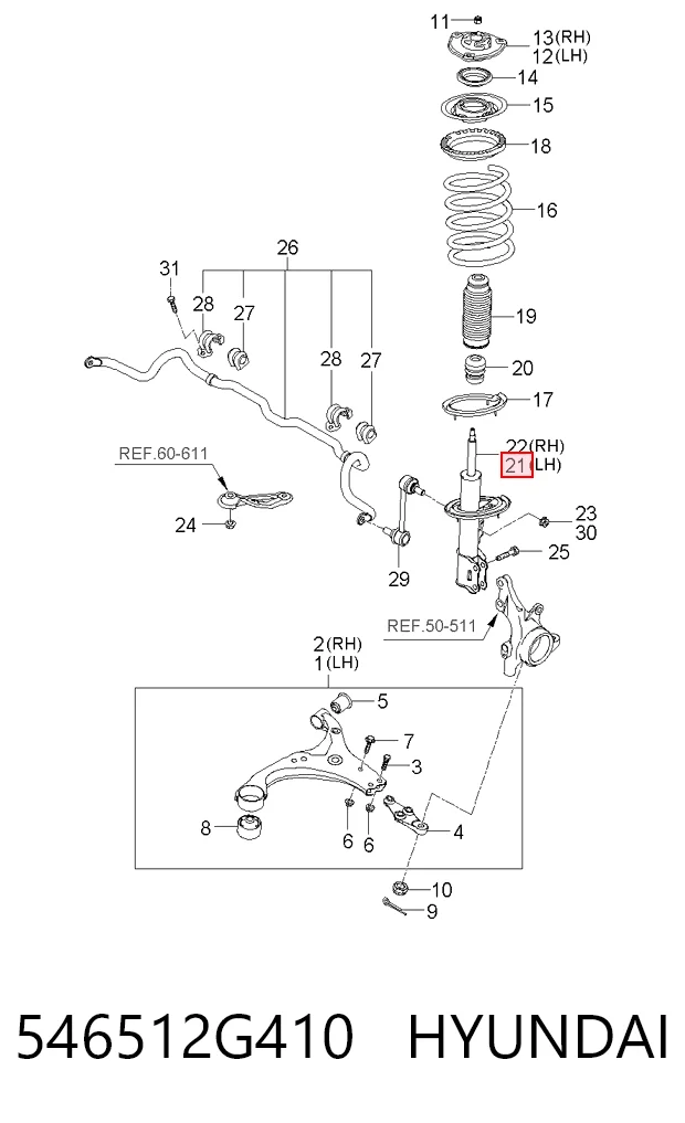 Амортизатор передньої підвіски, лівий Mando 546512G300 ціна, від 62.82 USD