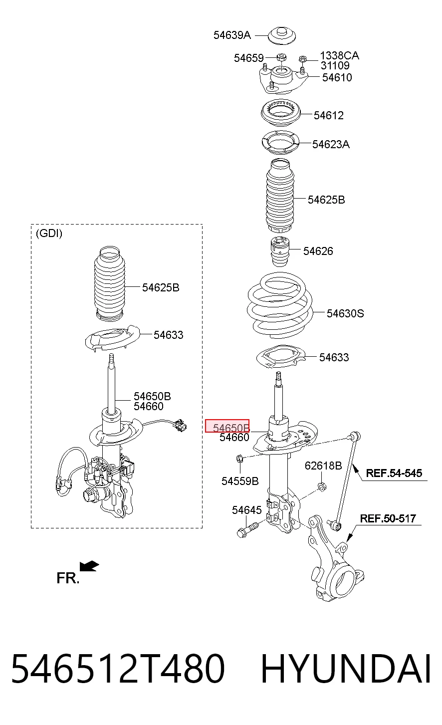 546512T480 Hyundai/Kia Ліва передня стійка