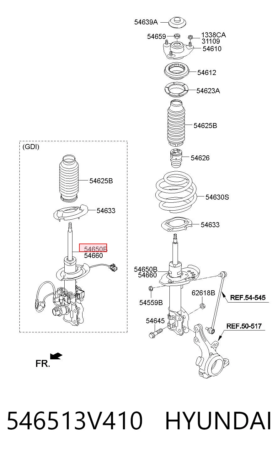 546513V410 Hyundai/Kia Ліва передня стійка
