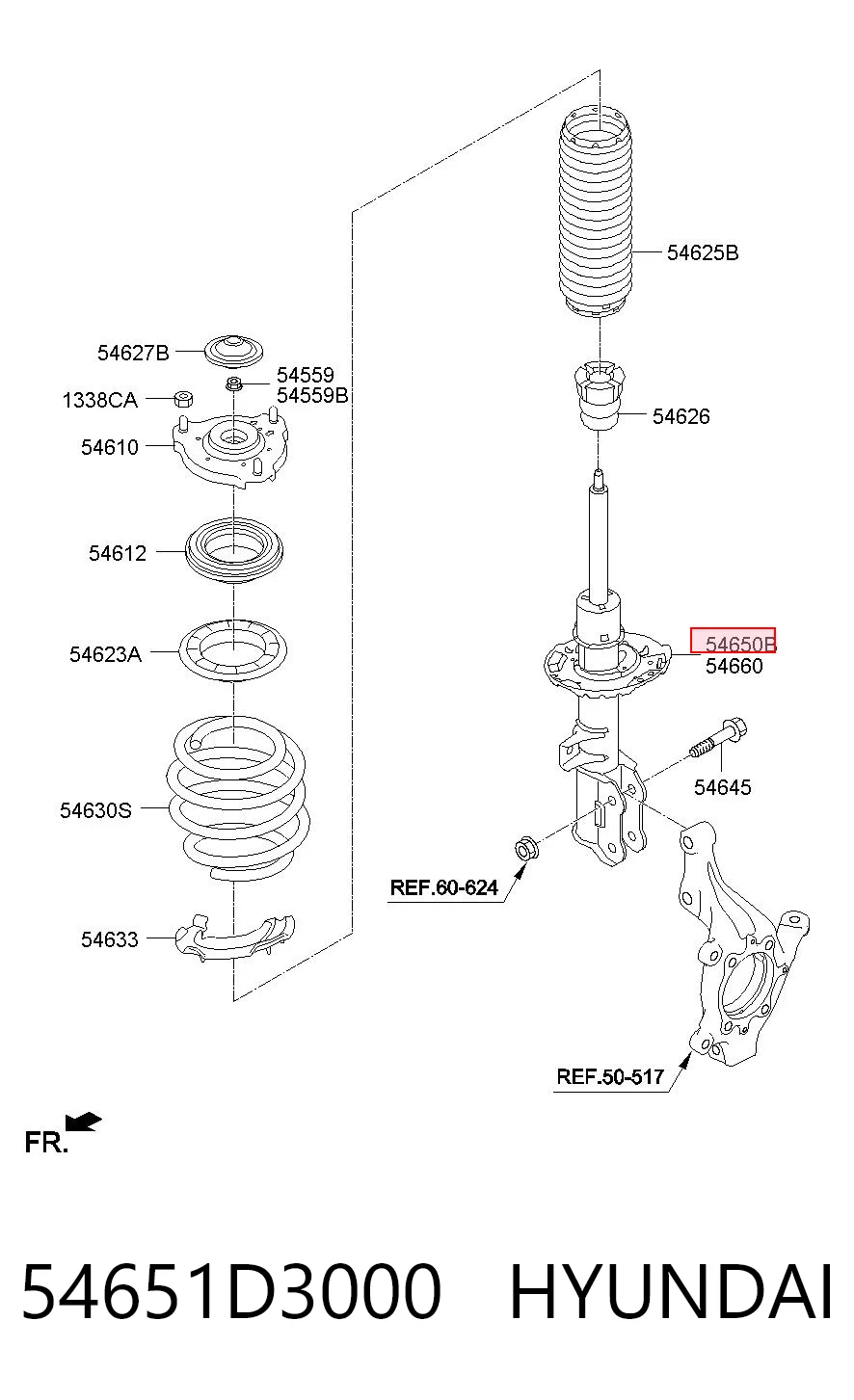 54651D3000 Hyundai/Kia Ліва передня стійка