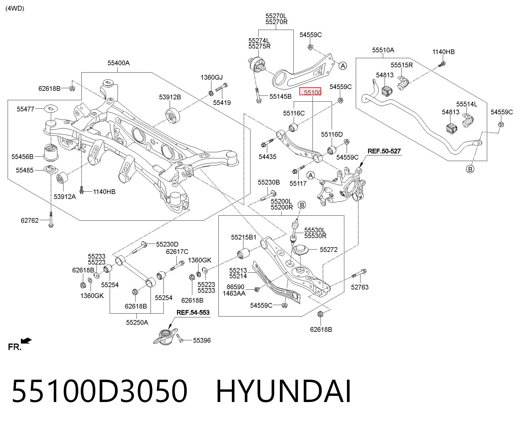 55100D3050 Hyundai/Kia Важіль задньої підвіски верхній, лівий/правий