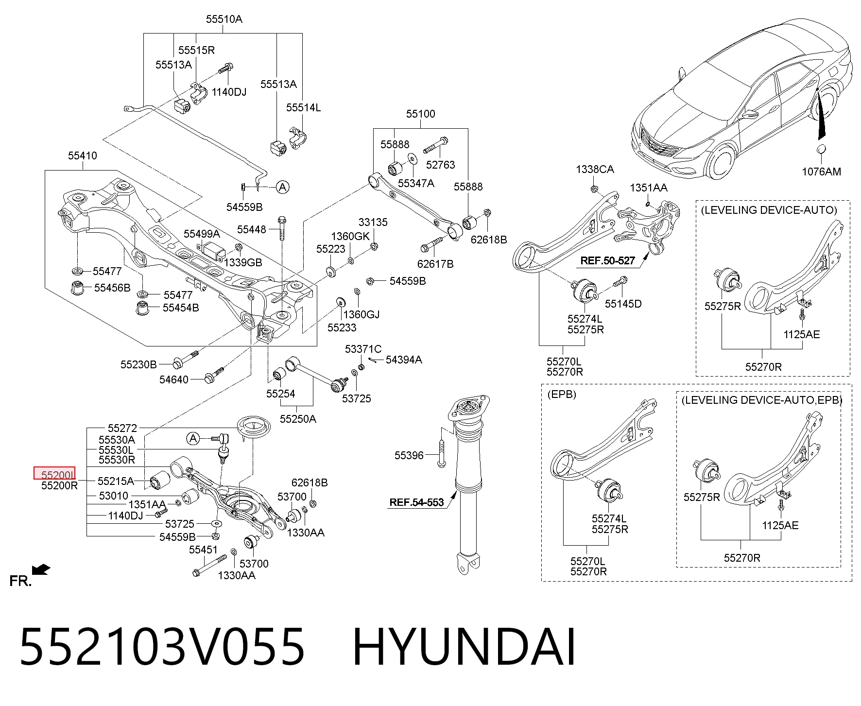 552103V055 Hyundai/Kia Важіль задньої підвіски нижній, лівий