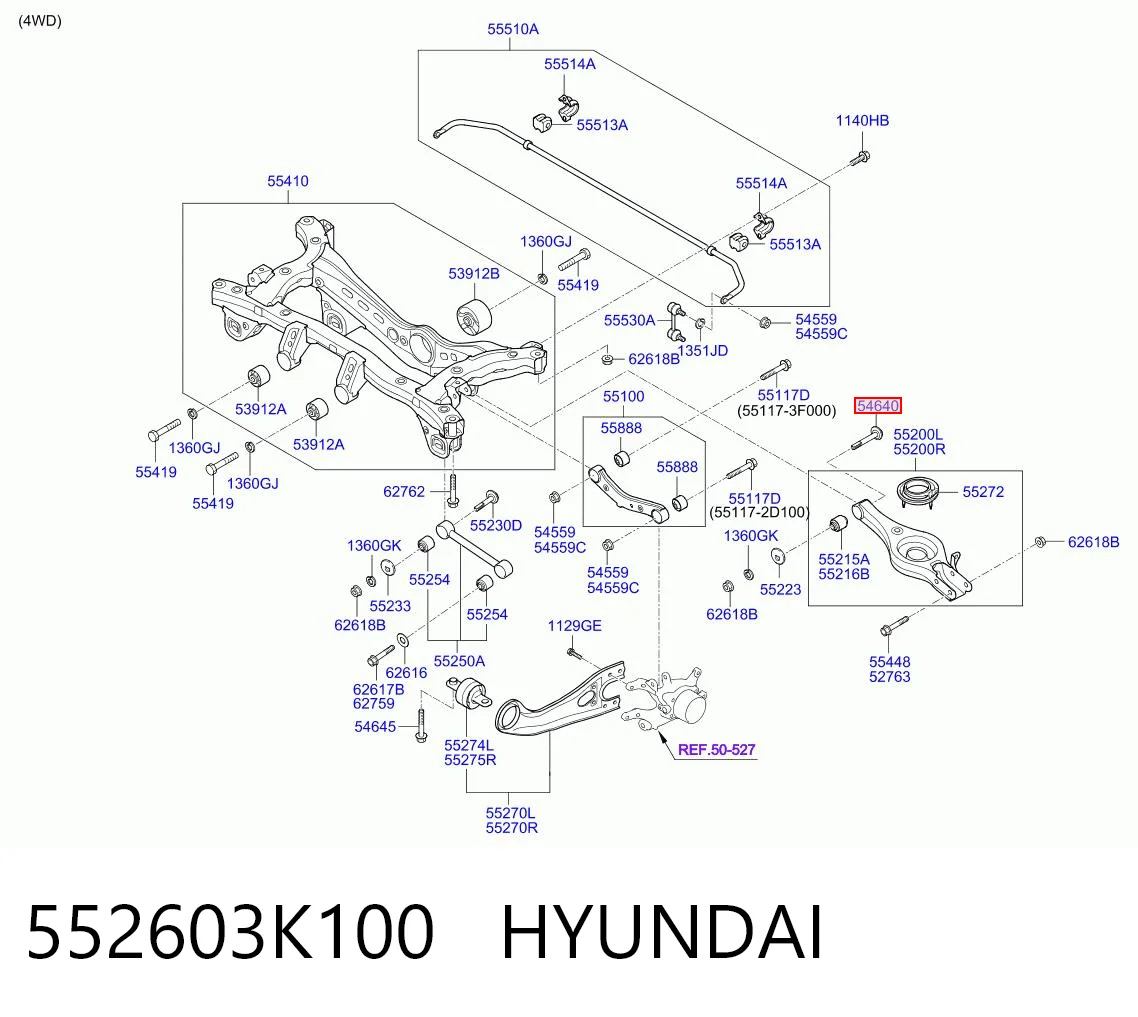552603K100 Hyundai/Kia Болт кріплення заднього нижнього важеля, внутрішній