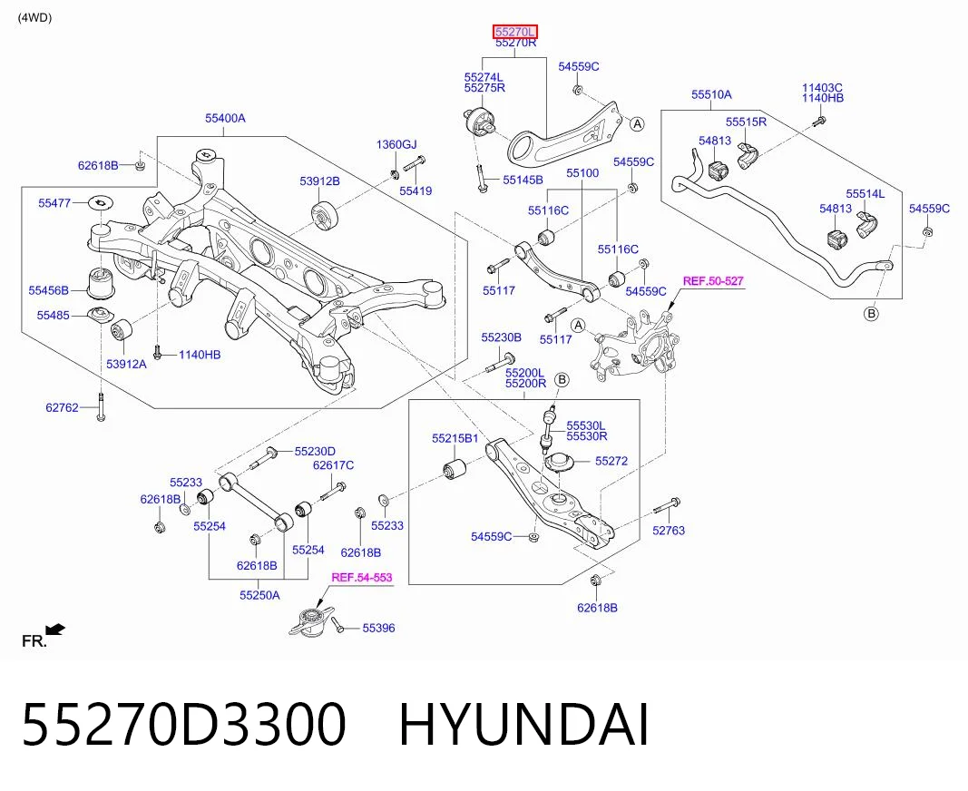 55270D3300 Hyundai/Kia Важіль/тяга задньої підвіски подовжній нижній, лівий