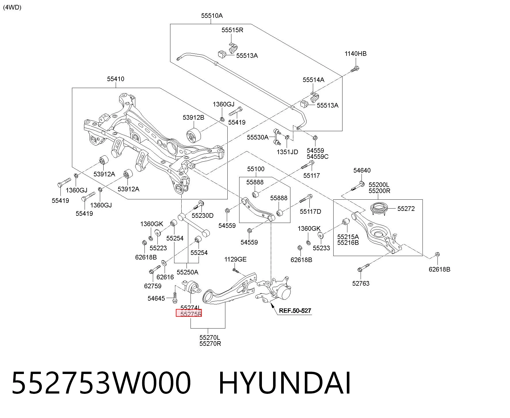 552753W000 Hyundai/Kia Сайлентблок заднього поздовжнього нижнього важеля