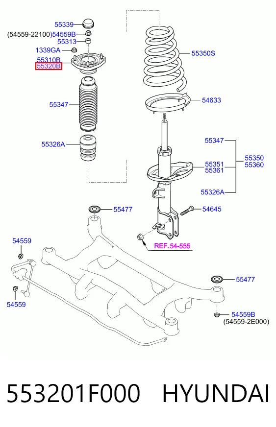 553201F000 Hyundai/Kia Опора амортизатора заднього, правого