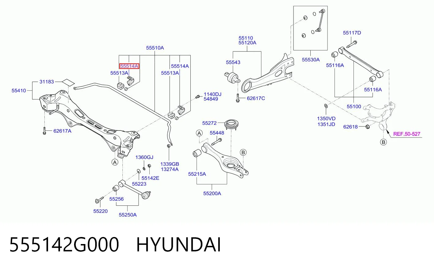 555142G000 Hyundai/Kia Хомут кріплення втулки стабілізатора, переднього