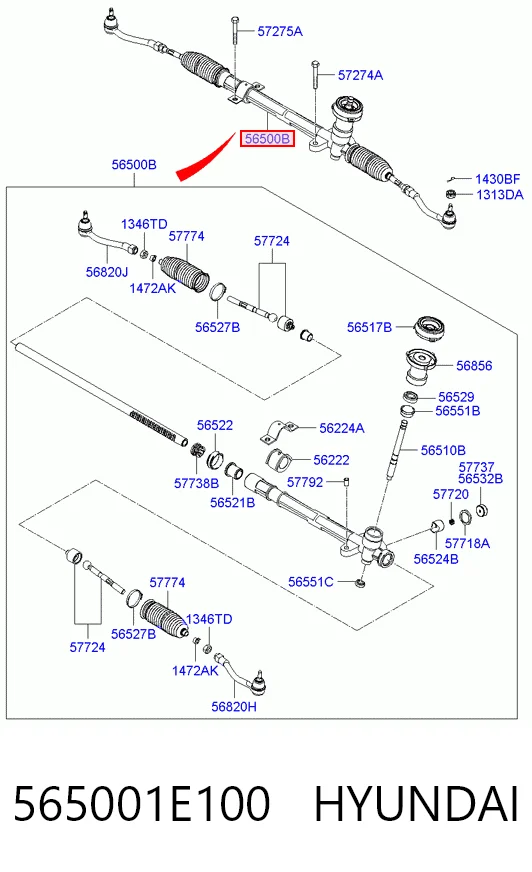 565001E100 Hyundai/Kia Рейковий рульовий механізм