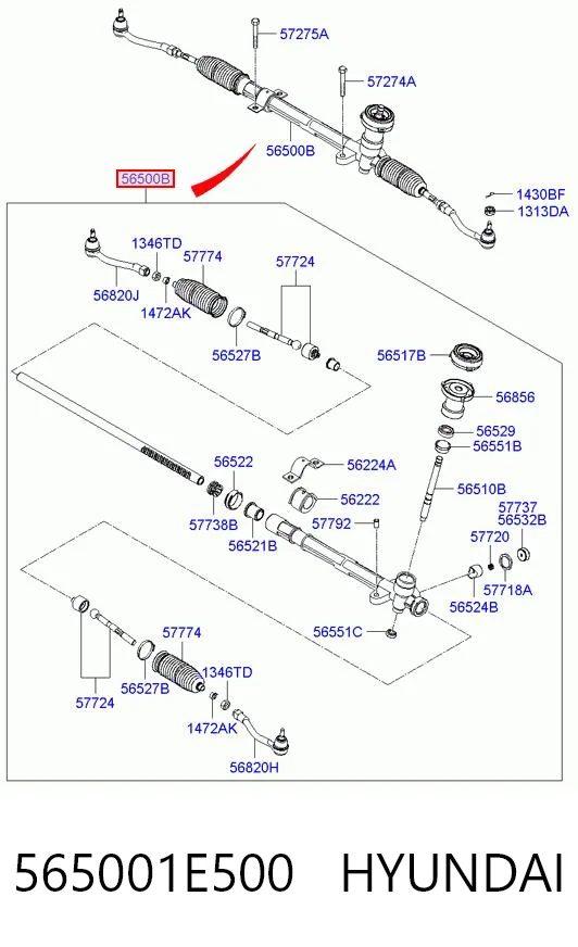 565001E500 Hyundai/Kia Рейковий рульовий механізм