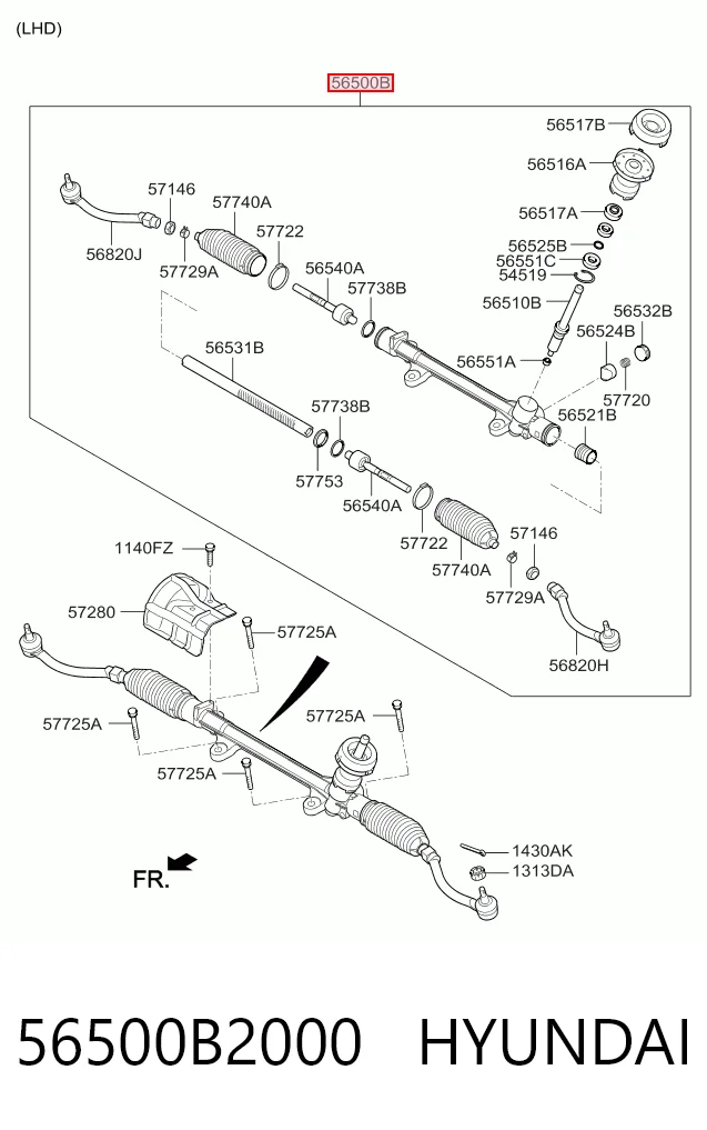 56500B2000 Hyundai/Kia Рейковий рульовий механізм