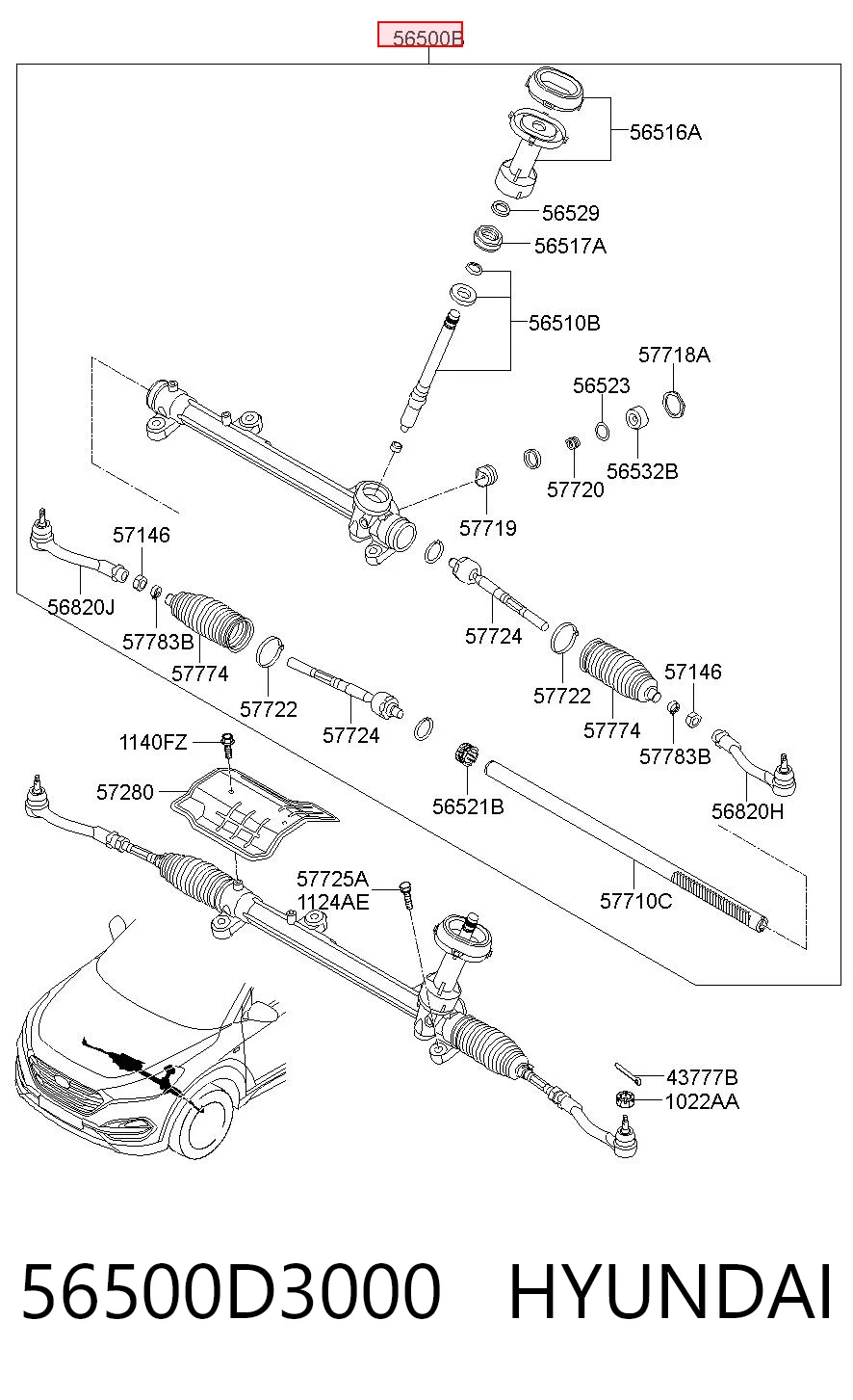 56500D3000 Hyundai/Kia Рейковий рульовий механізм