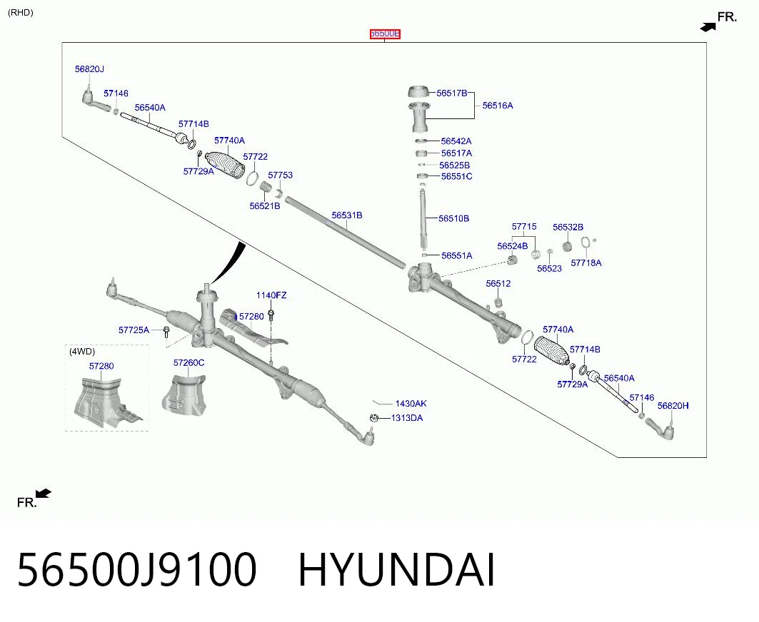 56500J9100 Hyundai/Kia Рейковий рульовий механізм