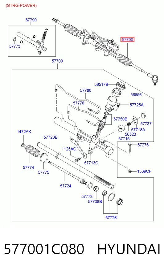 577001C080 Hyundai/Kia Рейковий рульовий механізм