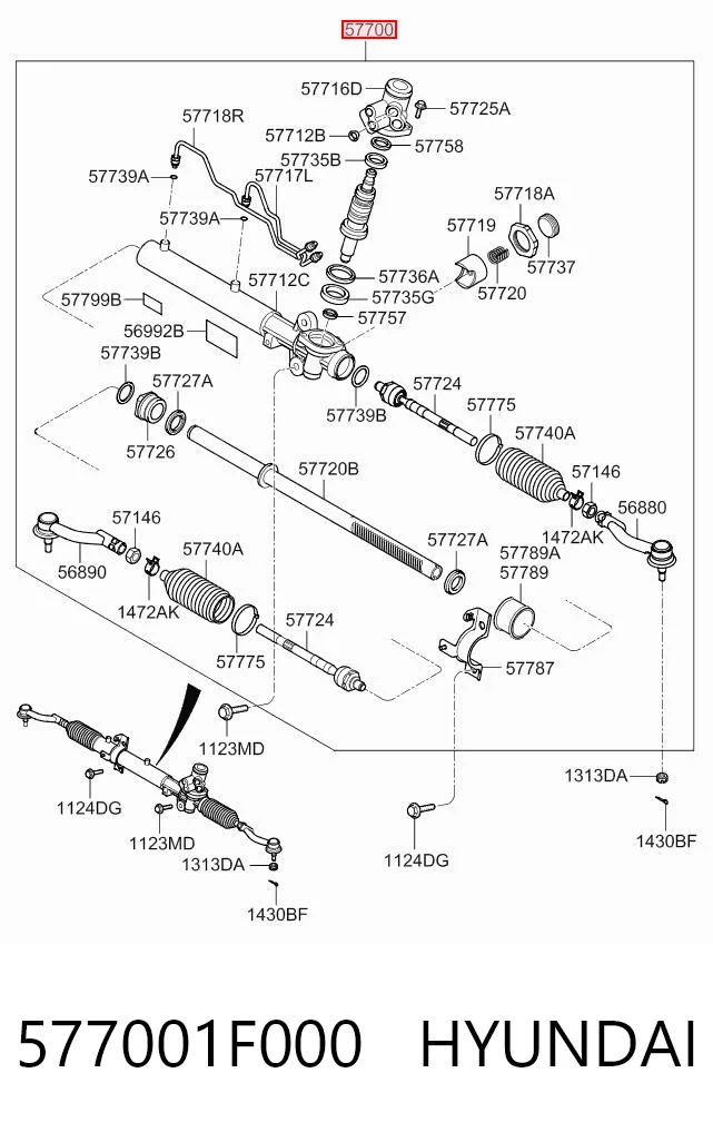 577001F000 Hyundai/Kia Рейковий рульовий механізм
