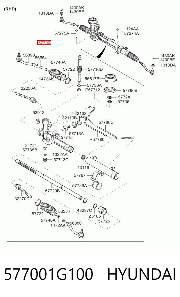 577001G100 Hyundai/Kia Рейковий рульовий механізм