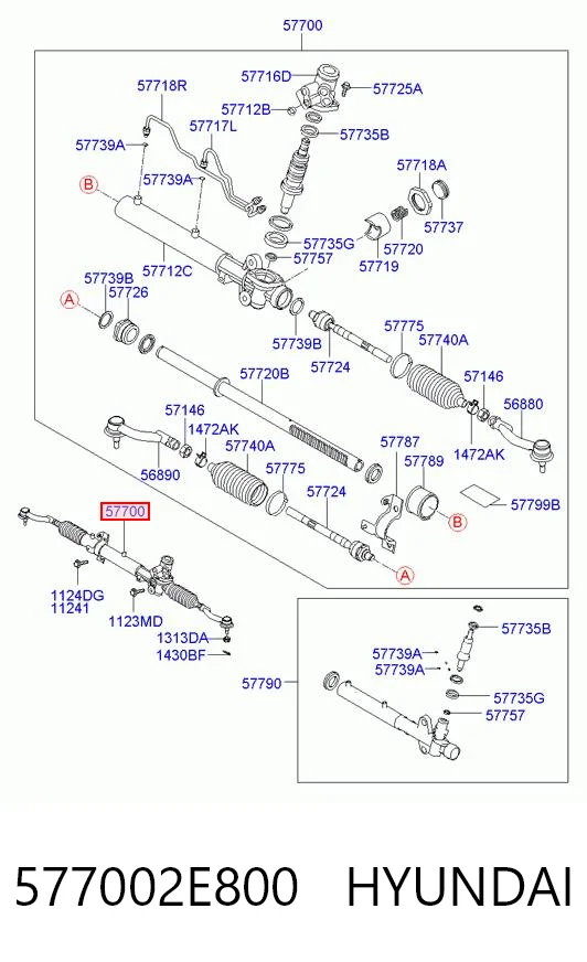 577002E800 Hyundai/Kia Рейковий рульовий механізм