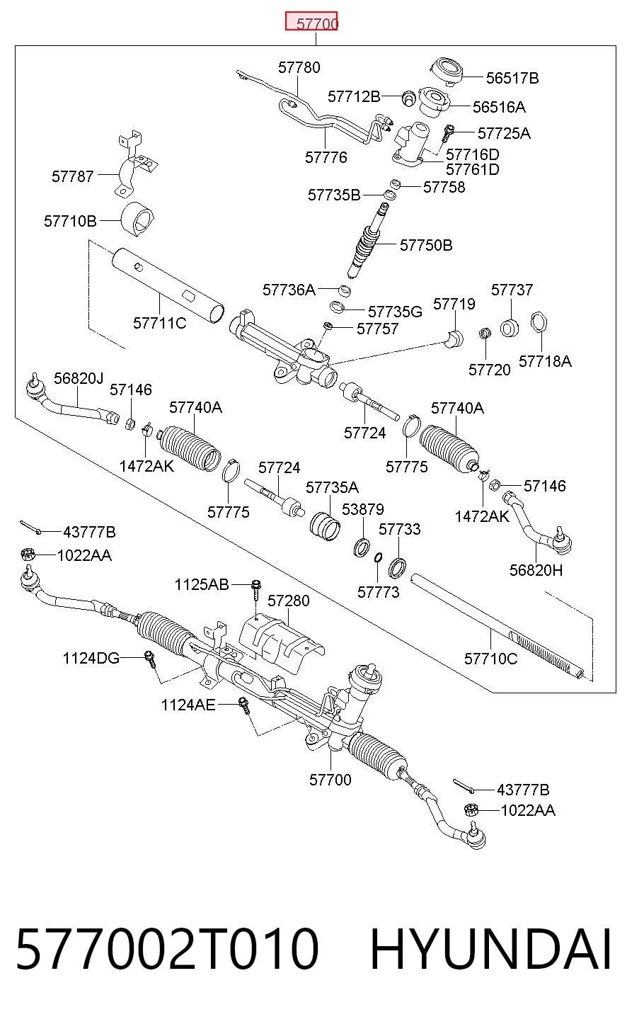 577002T010 Hyundai/Kia Рейковий рульовий механізм