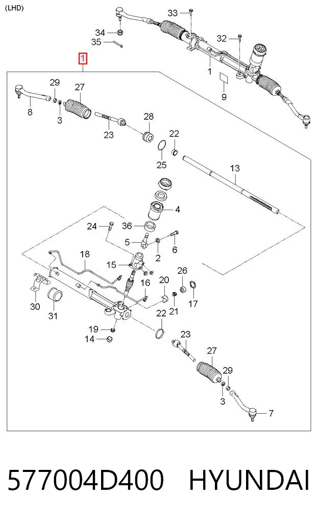 577004D400 Hyundai/Kia Рейковий рульовий механізм