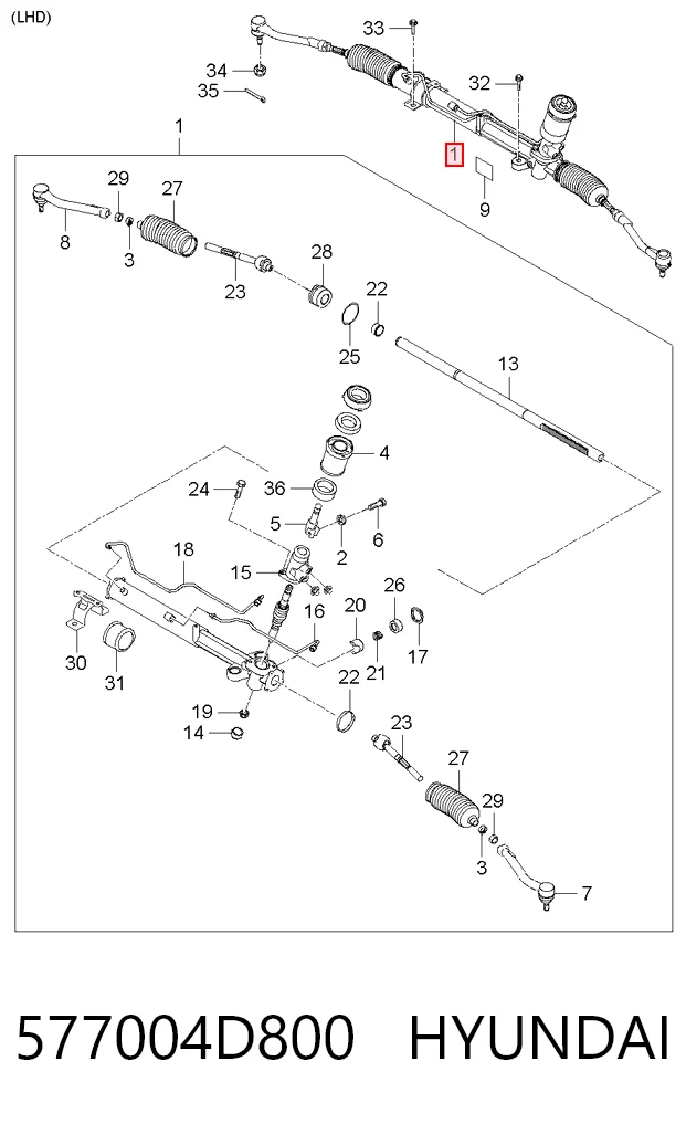 577004D800 Hyundai/Kia Рейковий рульовий механізм