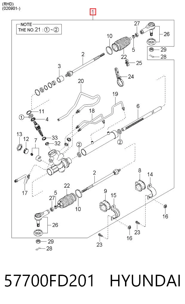 57700FD201 Hyundai/Kia Рейковий рульовий механізм