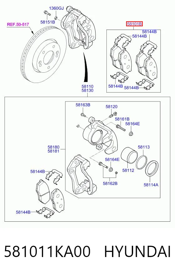 581011KA00 Hyundai/Kia Передні гальмівні колодки