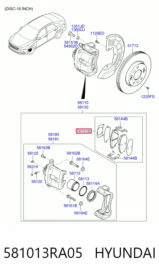 581013RA05 Hyundai/Kia Передні гальмівні колодки