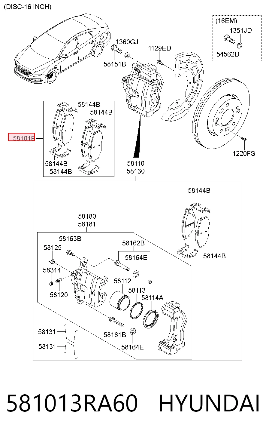 581013RA60 Hyundai/Kia Передні гальмівні колодки