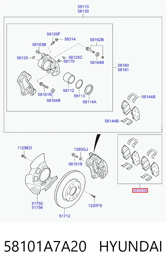 58101A7A20 Hyundai/Kia Передні гальмівні колодки