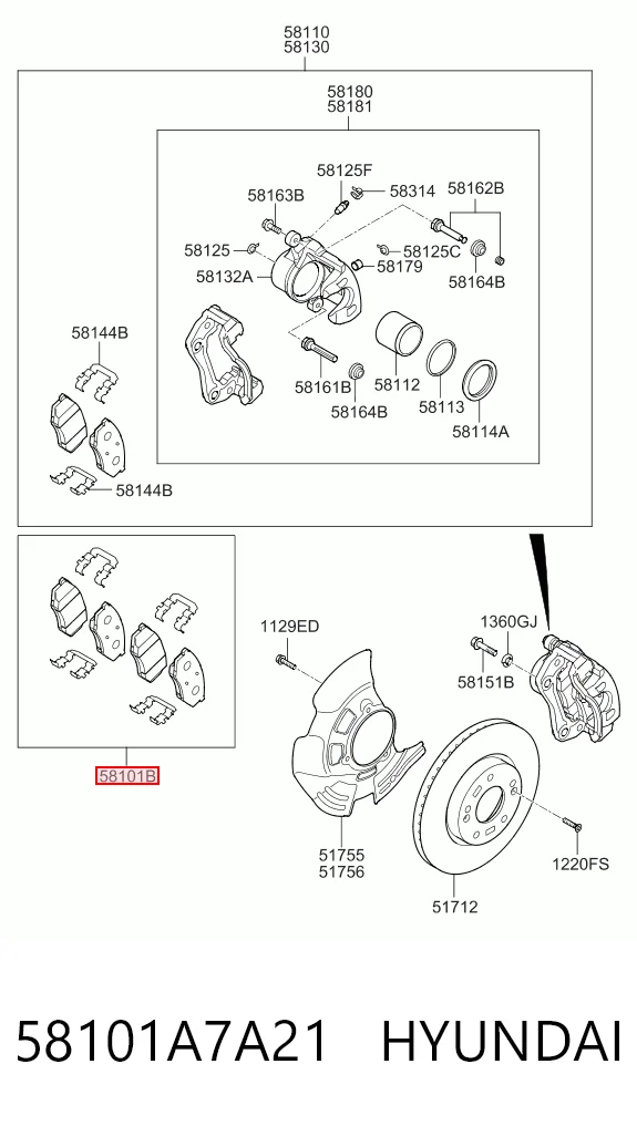 58101A7A21 Hyundai/Kia Передні гальмівні колодки