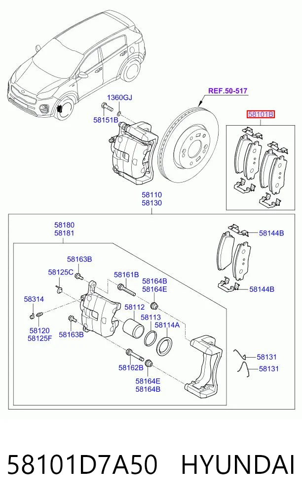 58101D7A50 Hyundai/Kia Передні гальмівні колодки