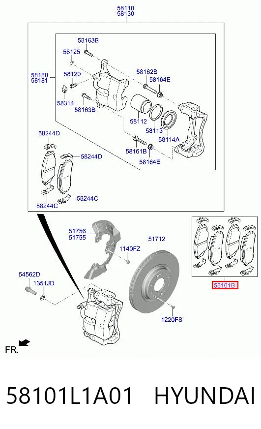 58101L1A01 Hyundai/Kia Передні гальмівні колодки