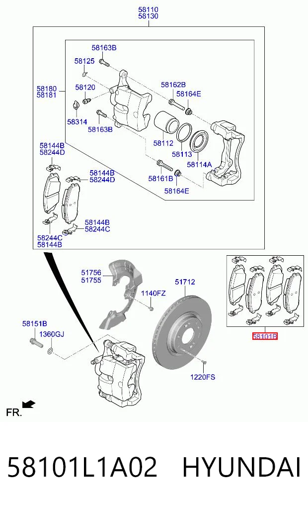 58101L1A02 Hyundai/Kia Передні гальмівні колодки