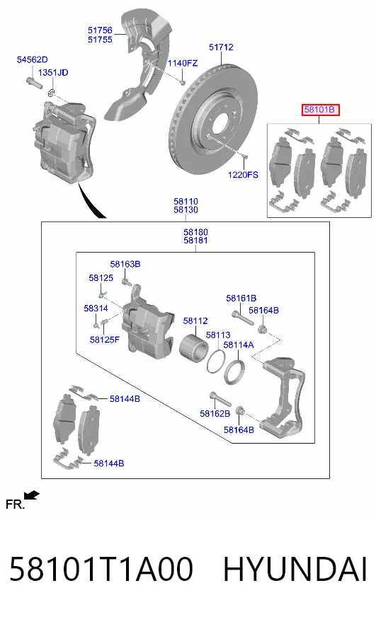 58101T1A00 Hyundai/Kia Передні гальмівні колодки
