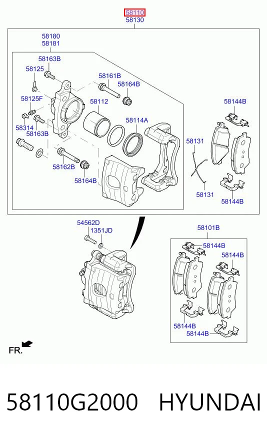 58110G2000 Hyundai/Kia Супорт гальмівний, передній, лівий