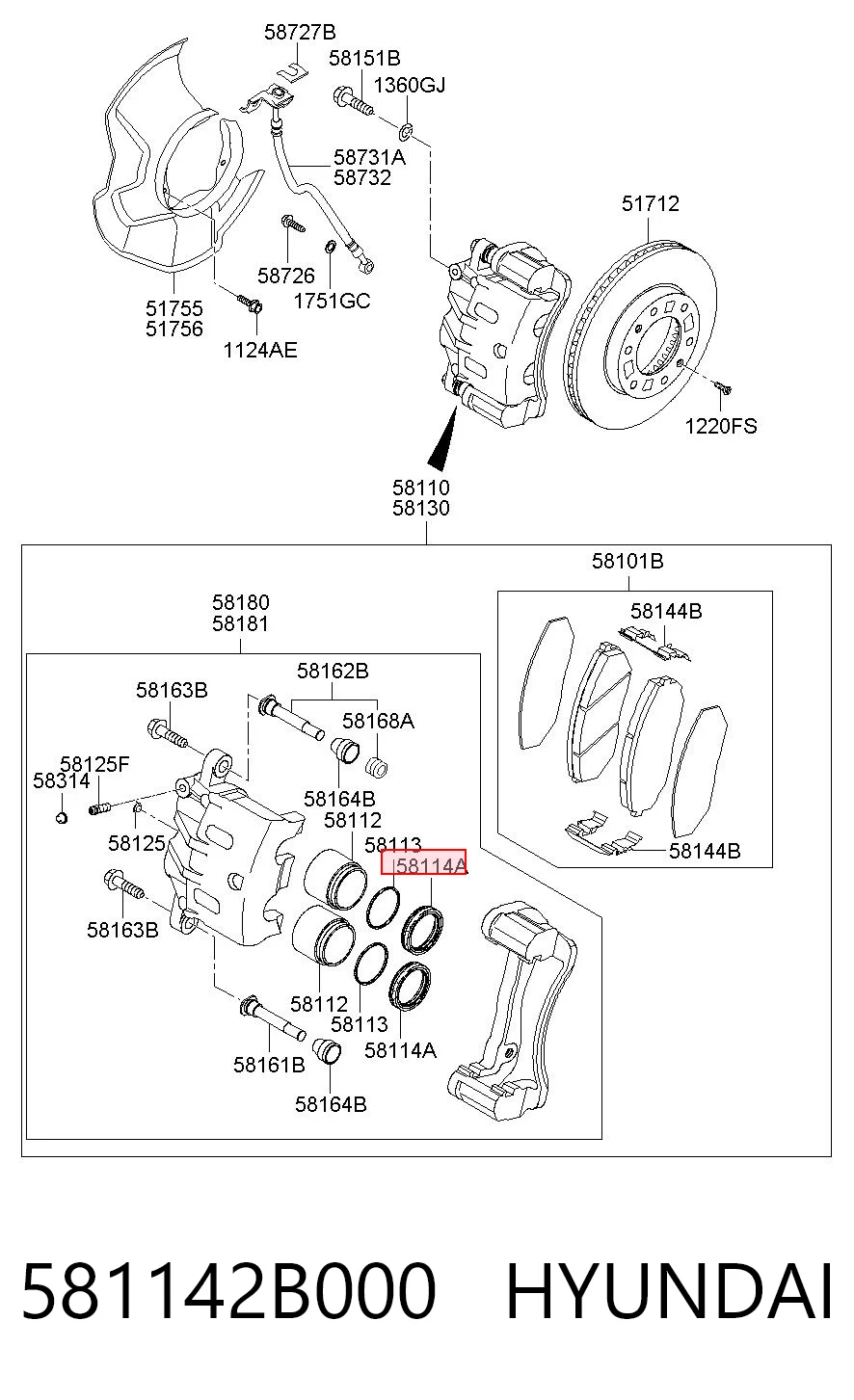 581142B000 Hyundai/Kia Сальник супорту переднього