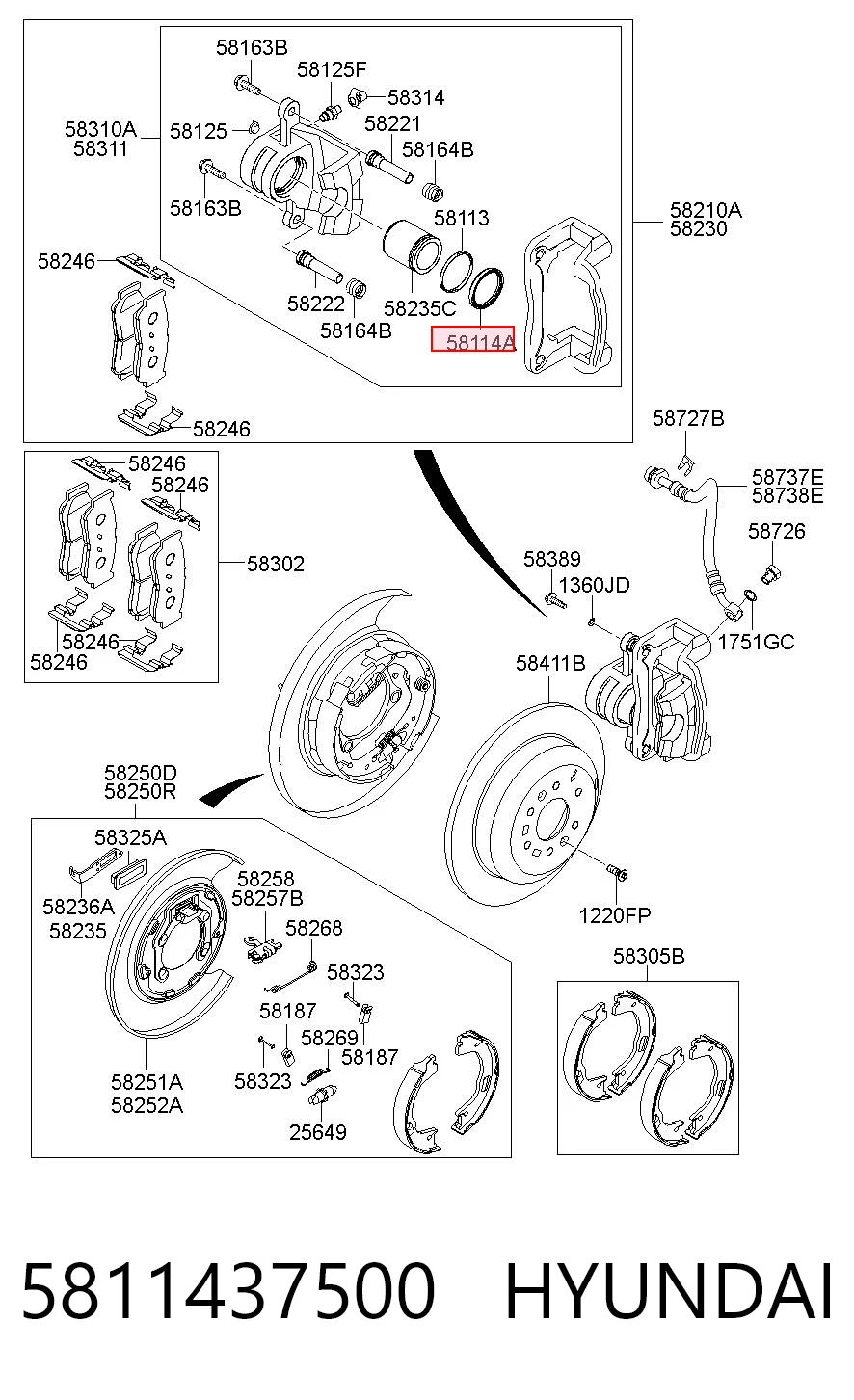 5811437500 Hyundai/Kia Ремкомплект заднього гальмівного супорта