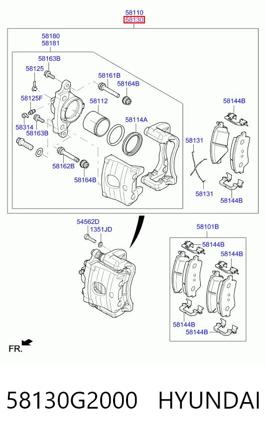 58130G2000 Hyundai/Kia Супорт гальмівний передній правий