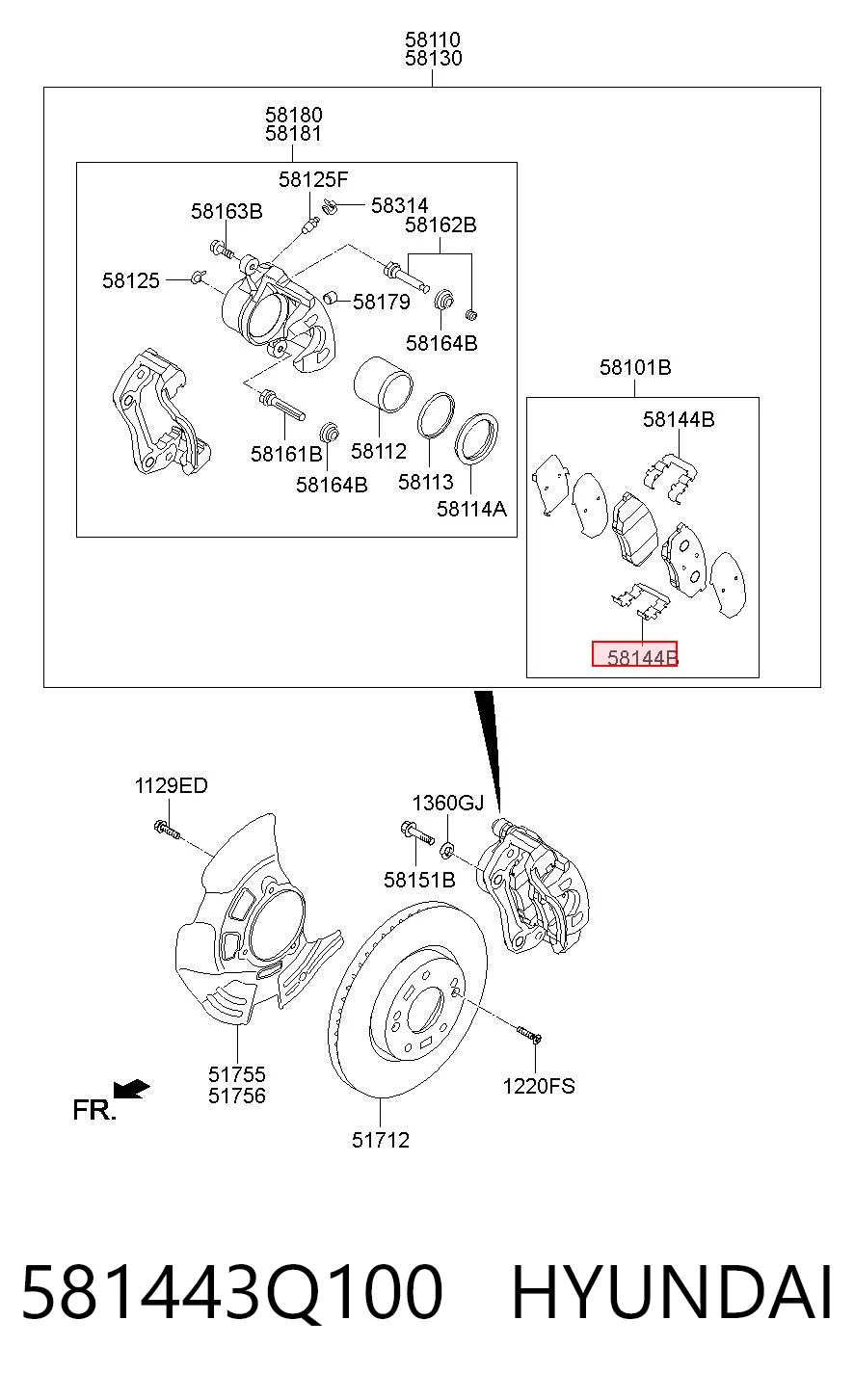 581443Q100 Hyundai/Kia Комплект пружинок кріплення дискових колодок, передніх