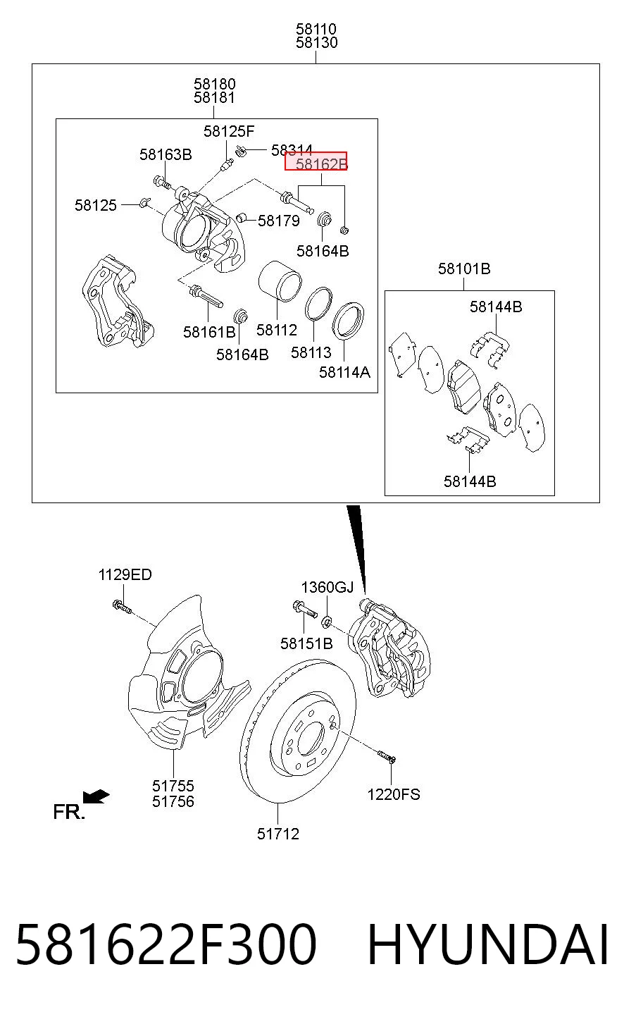 Купити 581622F300 Chrysler Направляюча супорту переднього, верхня