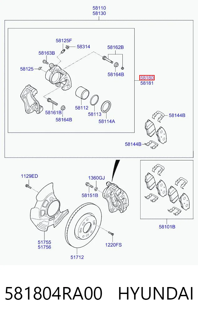 581804RA00 Hyundai/Kia Супорт гальмівний, передній, лівий