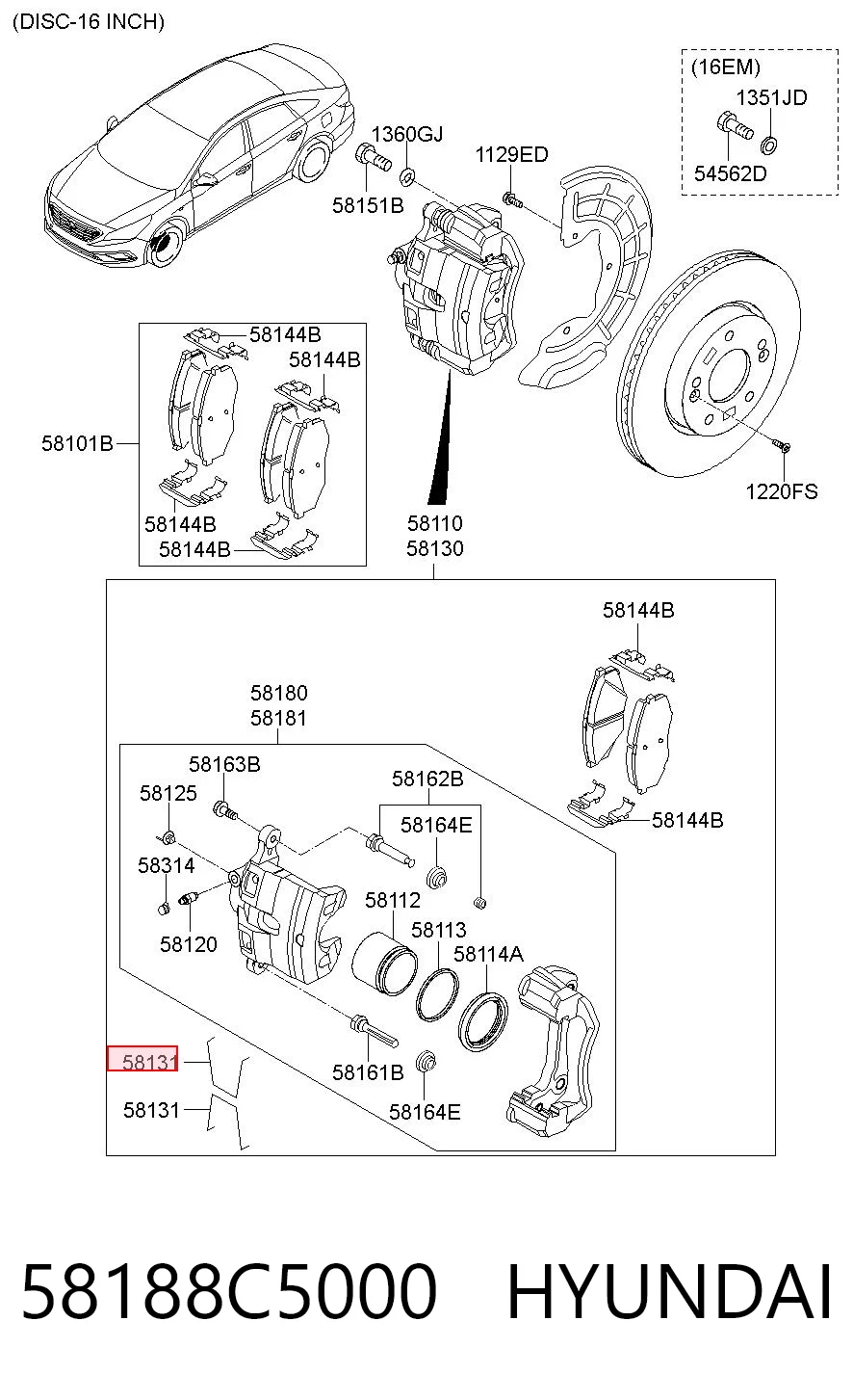 58188C5000 Hyundai/Kia Супорт гальмівний передній правий