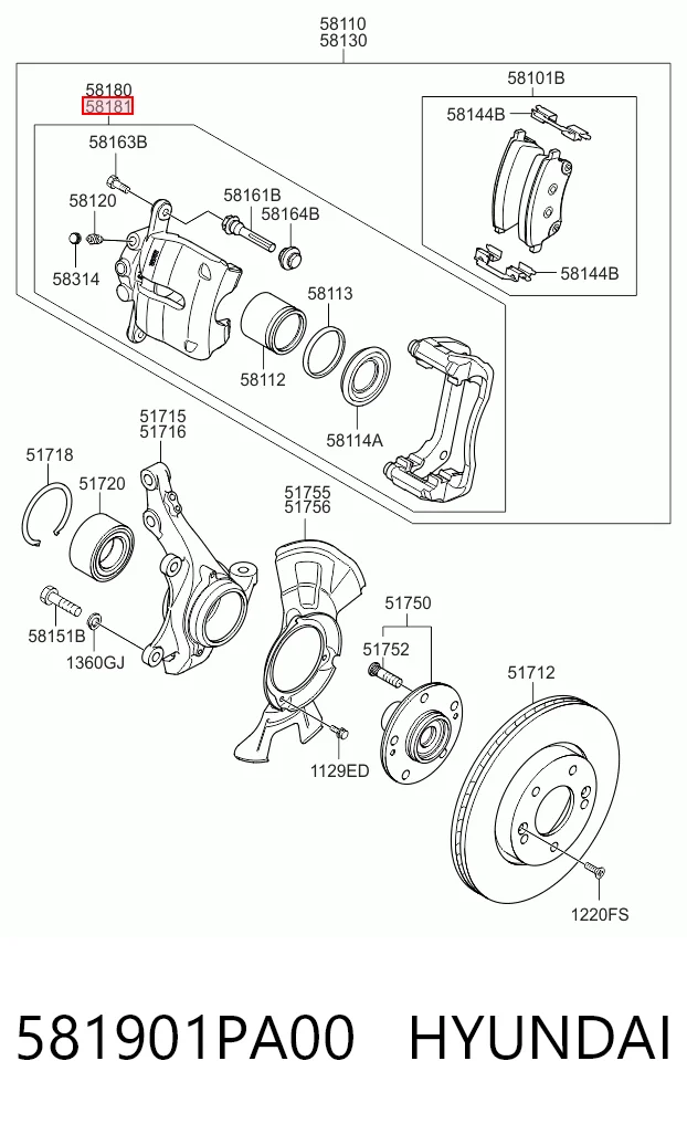 Ремкомплект супорту гальмівного переднього Peugeot Expert мінівен (224) (1996 - 2006) ціна, від 12.01 USD