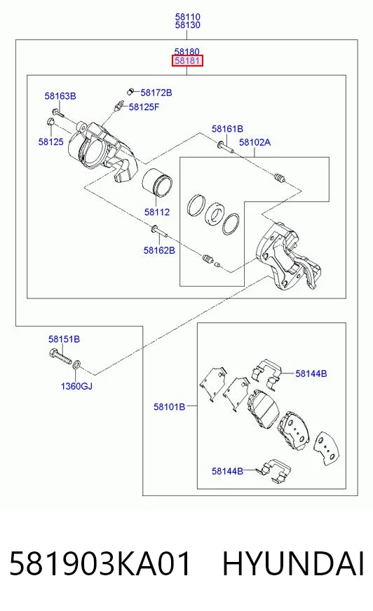 581903KA01 Hyundai/Kia Супорт гальмівний передній правий