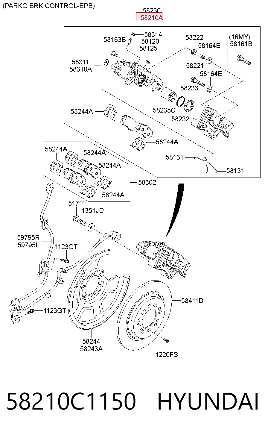 58210C1150 Hyundai/Kia Супорт гальмівний задній лівий