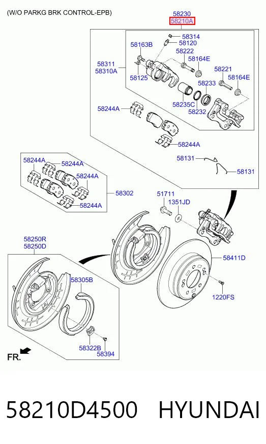 58210D4500 Hyundai/Kia Ремкомплект заднього гальмівного супорта