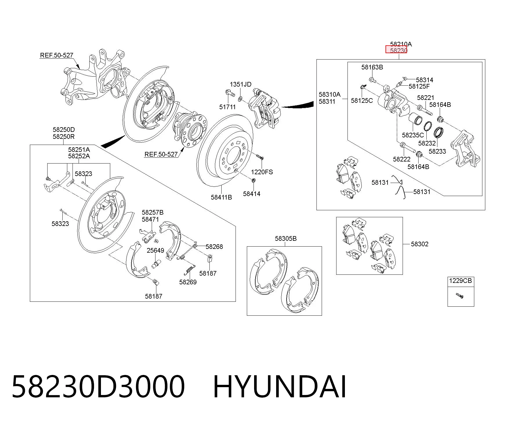 58230D3000 Hyundai/Kia Супорт гальмівний задній правий