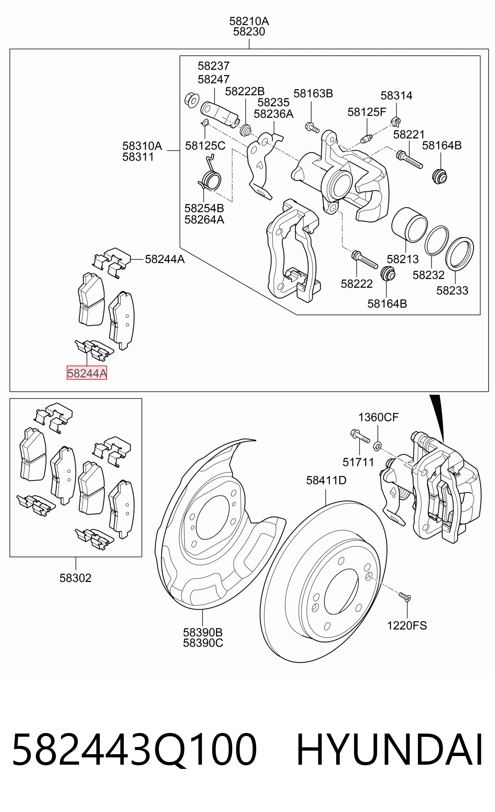 582443Q100 Hyundai/Kia Комплект пружинок кріплення дискових колодок, задніх