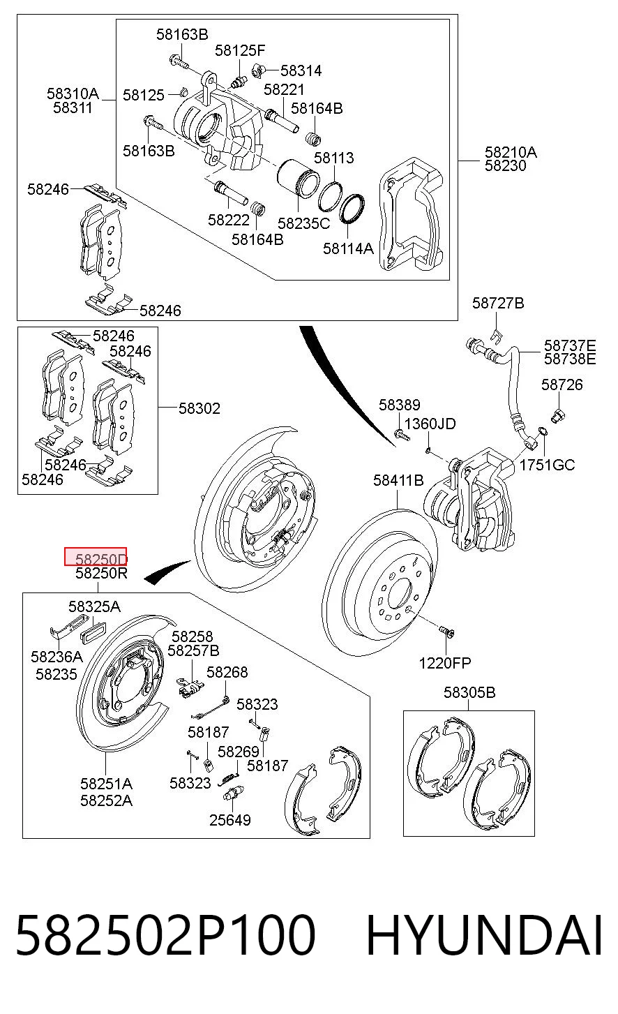 582502P100 Hyundai/Kia Гальмівні колодки ручника