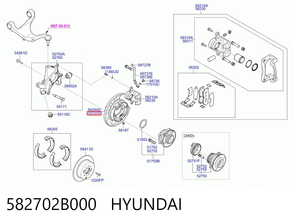 582702B000 Hyundai/Kia Диск опорний, заднього гальм. барабана, правий