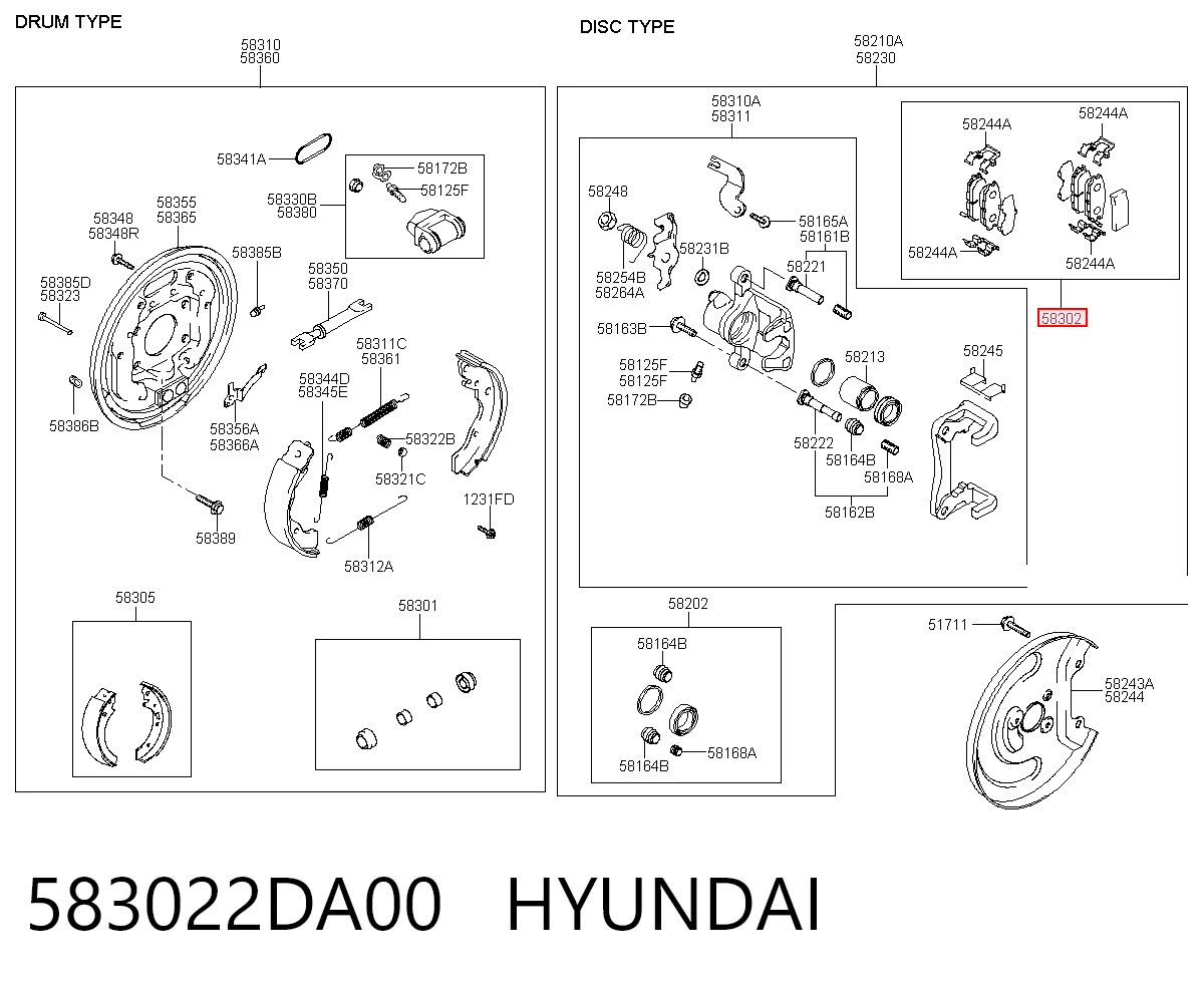 583022DA00 Hyundai/Kia Колодки гальмівні задні, дискові